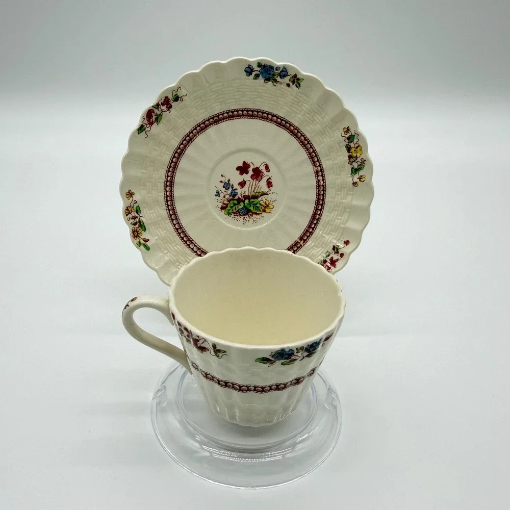 Copeland Spode Rosalie Tea Cup and Saucer Set Floral Basketweave Vintage England